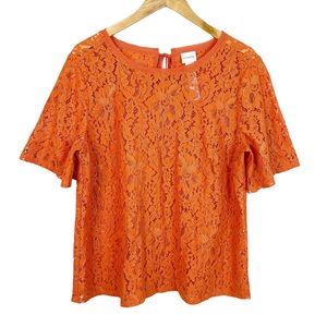Chicos Orange Lace Short Sleeve Blouse Size Medium